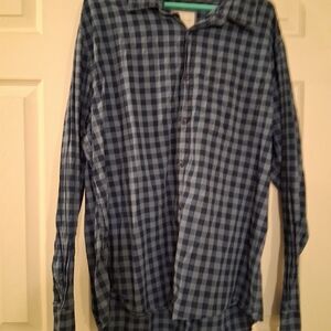 Mens American Eagle Blue and Gray Gingham Check Button Down Shirt Size XXL